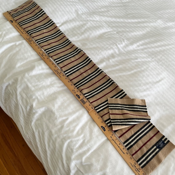 VTG Burberry Lambswool Scarf England Camel Brown/Black/White Stripe **READ** - Picture 4 of 6